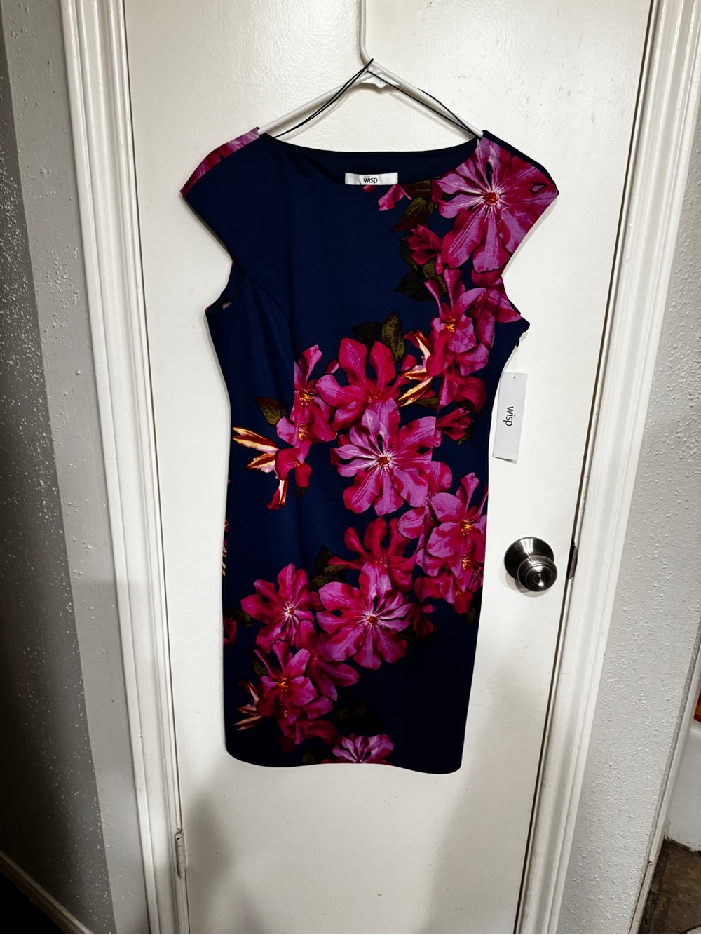 Wisp Navy Midi Dress with Fuchsia Floral Print